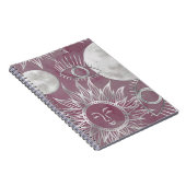 ミス太陽のティック | Pink Silver Moon Stars Sun Eyes ノートブック (右側)