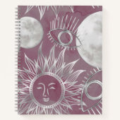 ミス太陽のティック | Pink Silver Moon Stars Sun Eyes ノートブック (正面)