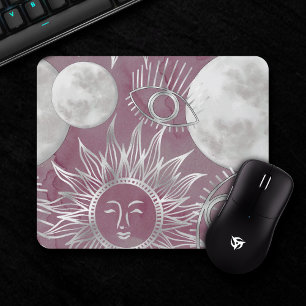 ミス太陽のティック Pink Silver Moon Stars Sun Eyes マウスパッド