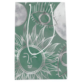 ミス太陽のティック | Pink Silver Moon Stars Sun Eyes ミディアムペーパーバッグ