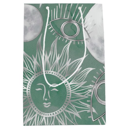 ミス太陽のティック | Pink Silver Moon Stars Sun Eyes ミディアムペーパーバッグ (正面)