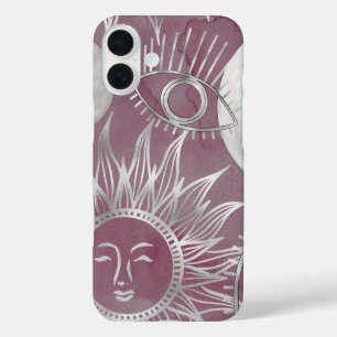 ミス太陽のティック   Pink Silver Moon Stars Sun Eyes iPhone 16 Plusケース