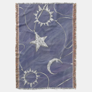 ミス魅力的ティック Silver Moon Stars Sun Amulet スローブランケット