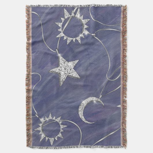 ミス魅力的ティック | Silver Moon Stars Sun Amulet スローブランケット (正面縦)