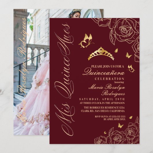 ミス15歳 赤と金の花 招待状 (正面/裏面)