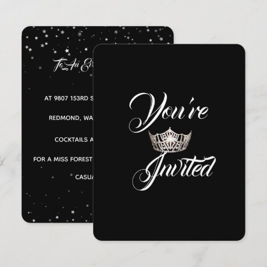 ミス・アメリカ・シルバー・クラウンパーティー招待状-スターズ 招待状 (正面/裏面)