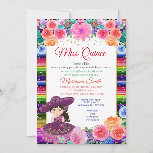ミス・キンセアニエラ ピンク パープル フィエスタ フラワーミス・キンセア 招待状 (正面)