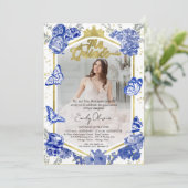 ミス・キンセアニエラ フォト招待状 バイリンガル ロイヤルブルー 招待状 (スタンド正面)