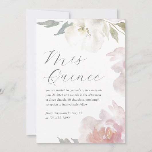 ミス・キンセ・ピンク・フローラル・バースデー・キンセアニエラの写真 招待状 (正面)