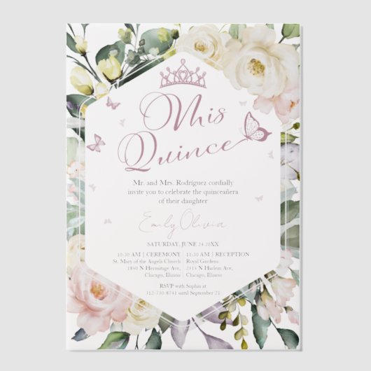 ミス・クリンス | バタフライグリーナリーフローラクインセアニェラ ベラム紙招待状 (正面)