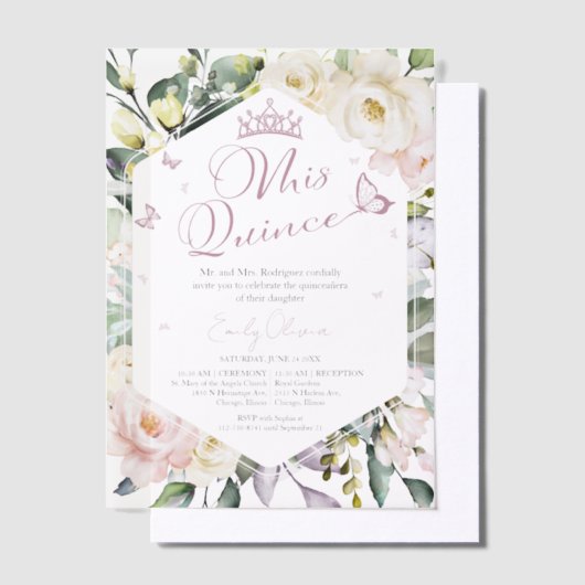 ミス・クリンス | バタフライグリーナリーフローラクインセアニェラ ベラム紙招待状 (オフセット)
