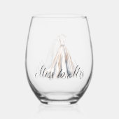 ミス・トゥ・ミセス ウォーターカラー ウェディングデーのドレス ステムなしワイングラス (正面)