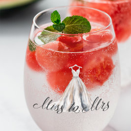 ミス・トゥ・ミセス ウォーターカラー ウェディングデーのドレス ステムなしワイングラス