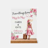 ミス トゥ ミセス トラベル ピンク ボウ ドレス ブライダル シャワー アクリルサイン (正面)