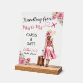 ミス トゥ ミセス トラベル ピンク ボウ ドレス ブライダル シャワー アクリルサイン (傾斜)