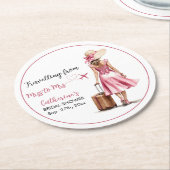 ミス トゥ ミセス トラベル ピンク ボウ ドレス ブライダル シャワー ラウンドペーパーコースター (アングル)