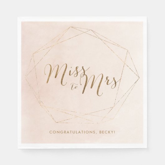ミス・トゥ・ミセス ピンクゴールド ブライダルシャワーパーティー ナプキン スタンダードランチョンナプキン (正面)