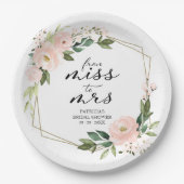 ミス・トゥ・ミセス ピンク ブラッシュ 幾何学的なデザインの ブライダルシャワー ペーパープレート (正面)