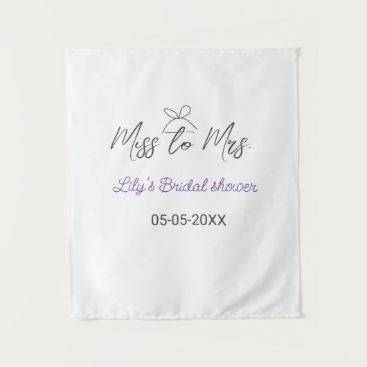 ミス・トゥ・ミセス ブライダルシャワー 追加 名前 日付 年 ボウ タペストリー (正面)
