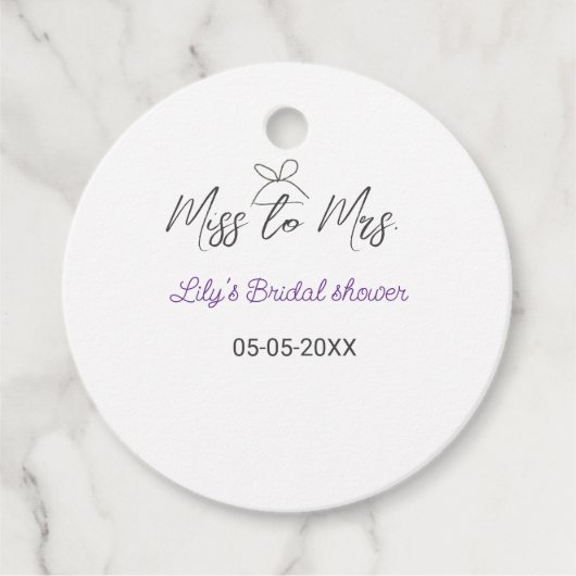 ミス・トゥ・ミセス ブライダルシャワー 追加 名前 日付 年 ボウ フェイバータグ (正面)