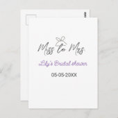 ミス・トゥ・ミセス ブライダルシャワー 追加 名前 日付 年 ボウ ポストカード (正面/裏面)