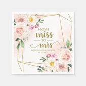 ミス トゥ ミセス ブラッシュ フラワージオメトリック ブライダルシャワー スタンダードカクテルナプキン (正面)