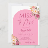 ミス・トゥ・ミセス ホットピンク フラワー ブライダルシャワー 招待状 (正面)