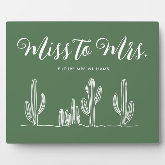 ミス・トゥ・ミセス モダン ダークグリーン サボテン ブライズメイド フォトプラーク (正面)