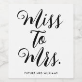 ミス・トゥ・ミセス モダン ブライダル シャワー ブライズ ワインラベル (シングルラベル)