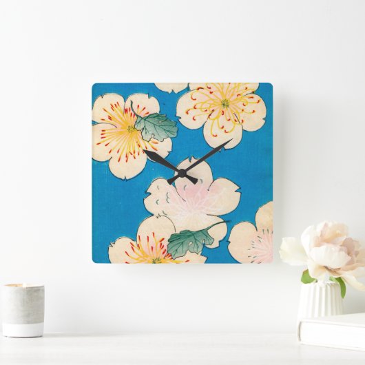 ミズキの花の色のWoodblockのプリント スクエア壁時計 (ホーム)