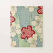 ミズキの花のWoodblockのプリント ジグソーパズル (縦)