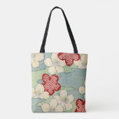 ミズキの花のWoodblockのプリント トートバッグ (裏面)