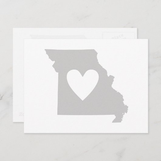 ミズーリのグレー州マップ図形とハート切り出し ポストカード (正面/裏面)