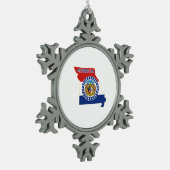 ミズーリの州の旗および地図 スノーフレークピューターオーナメント (左)