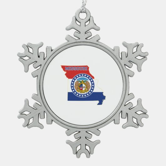 ミズーリの州の旗および地図 スノーフレークピューターオーナメント (正面)