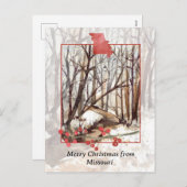 ミズーリの木々からのメリークリスマス冬の雪 シーズンポストカード (正面/裏面)