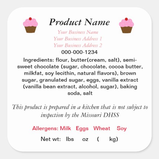 ミズーリコテージ食品法製品ラベル食品安全  スクエアシール (正面)