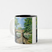 ミズーリトラウトの風光明媚なビュー魚釣り ツートーンマグカップ (正面左)