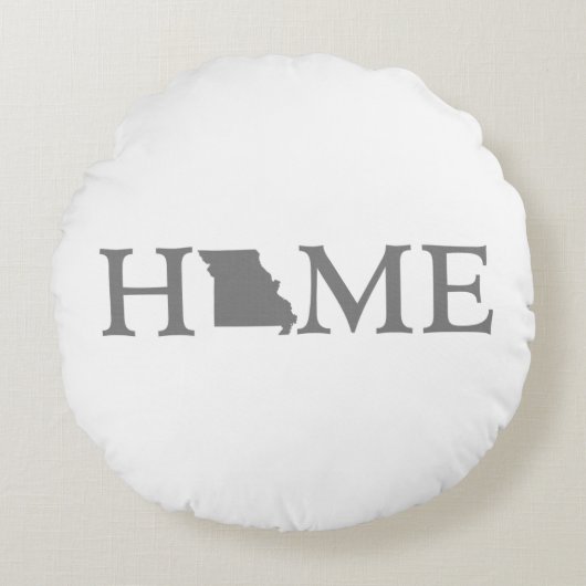 ミズーリホーム州シェイプ文字グレーワードアート ラウンドクッション (正面)