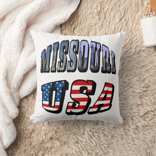 ミズーリ写真と米国文字 クッション (ブランケット)