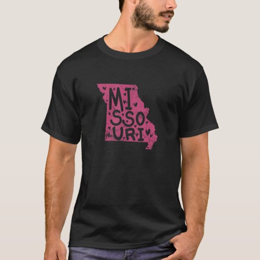 ミズーリ州の地図アウトライン(アメリカ) Tシャツ (正面)