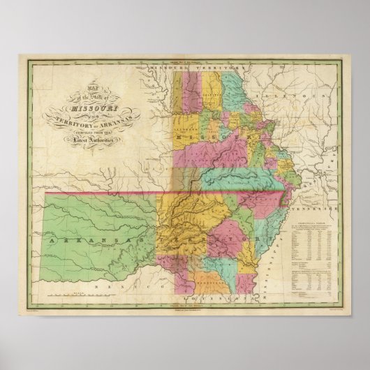 ミズーリ州の地図 ポスター (正面)