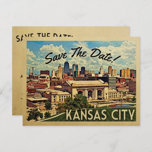 ミズーリ州の日付を保存するカンザスシティ 案内ポストカード (正面/裏面)
