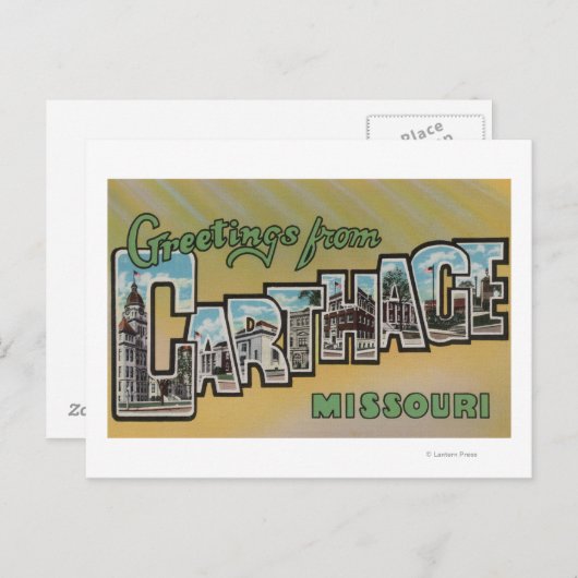 ミズーリ州カルタゴ – 大きな文字のシーン ポストカード (正面/裏面)
