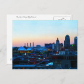 ミズーリ州カンザスシティーのダウンタウン、サンセット ポストカード (正面/裏面)