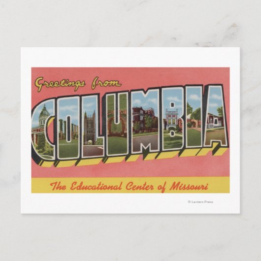 ミズーリ州コロンビア – ラージレターのシーン ポストカード (正面)