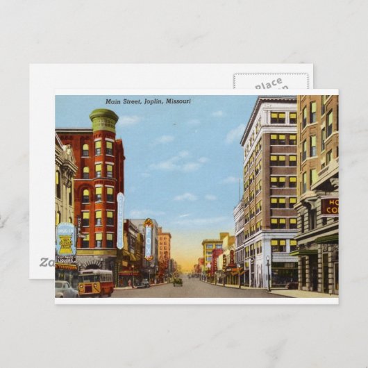 ミズーリ州ジョプリンのメインヴィンテージ ポストカード (正面/裏面)
