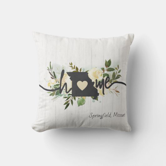 ミズーリ州パーソナライズされたユアホームシティ素朴 クッション (正面)