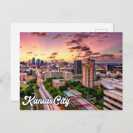 ミズーリ州ミズーリ州の美しいカンザスシティーに夕日 ポストカード (正面/裏面)