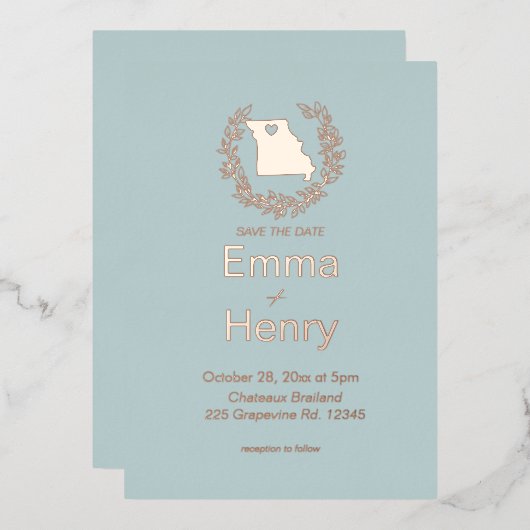 ミズーリ州先結婚式 箔招待状 (正面/裏面)